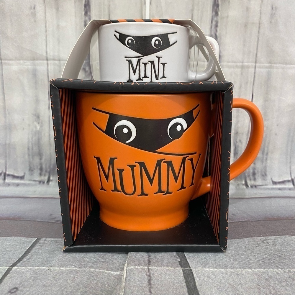 Halloween Mug Set of Two Mini & Mummy Orange and White NEW Gifts Gift